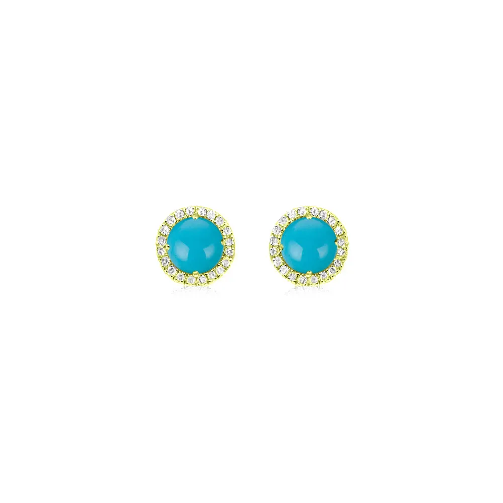 Yellow Gold Diamond and Turquoise Stud Earrings sold by Meira T