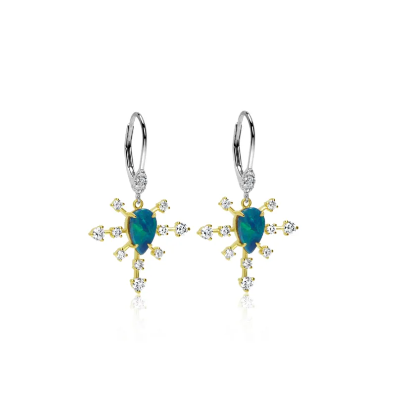 White Gold Opal and Diamond Accent Earrings sold by Meira T