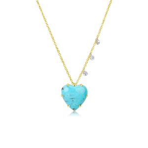 Yellow Gold Turquoise and Diamond Heart Necklace sold by Meira T