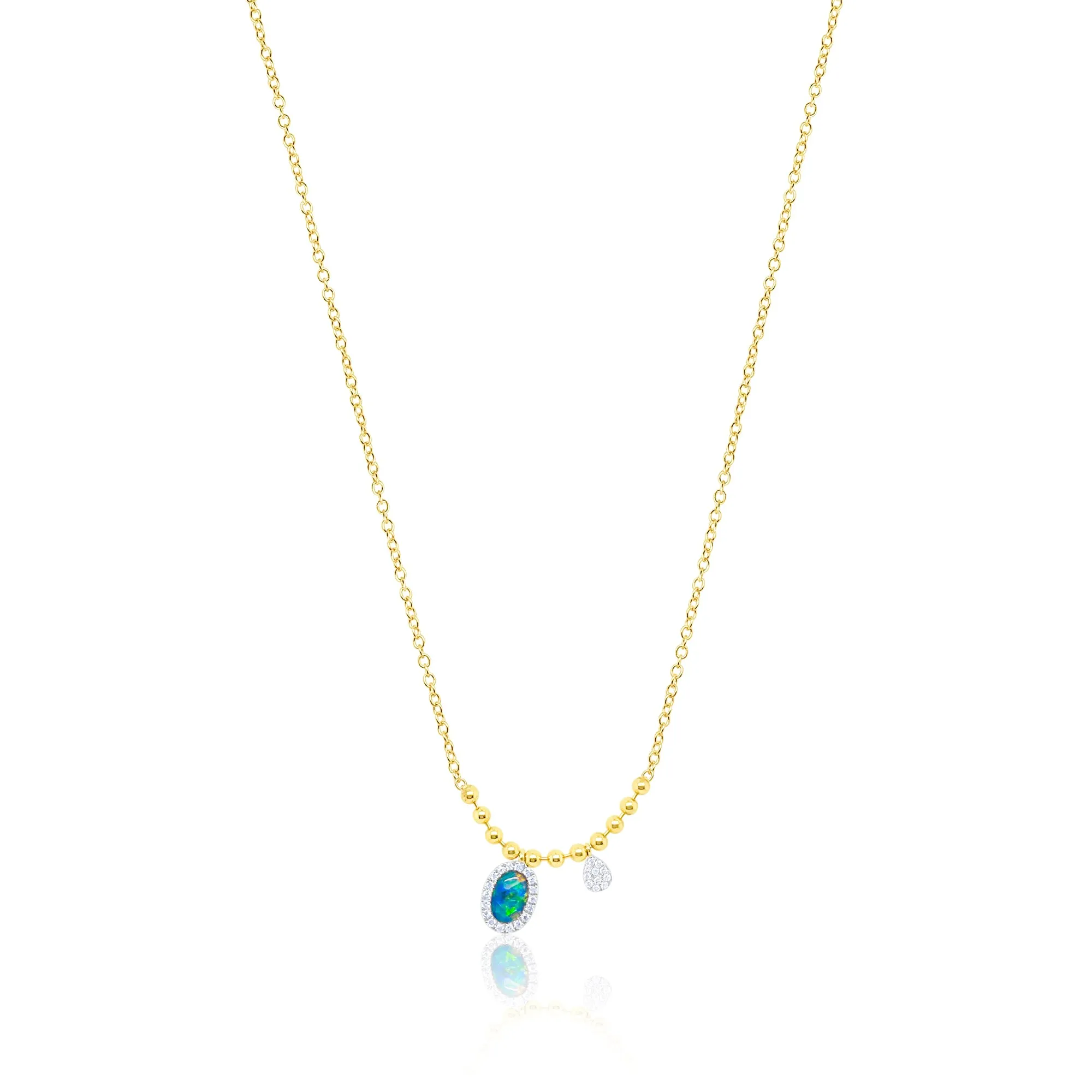 Yellow Gold Ball Chain Opal and Diamond Necklace sold by Meira T