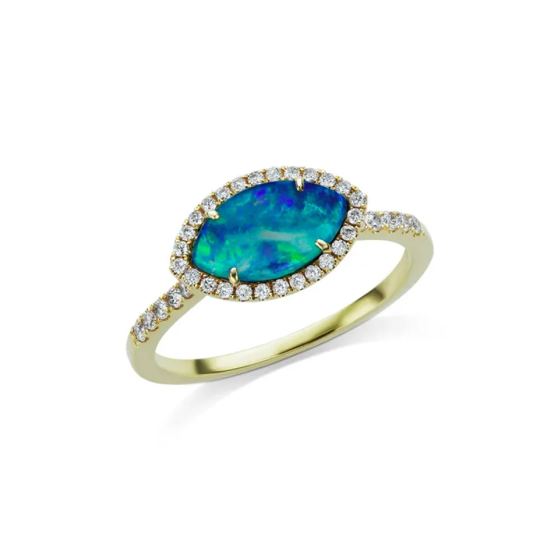 Australian Opal Ring with Diamond Border sold by Meira T