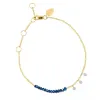 Yellow Gold Blue Sapphire Bracelet with Diamond Bezels sold by Meira T