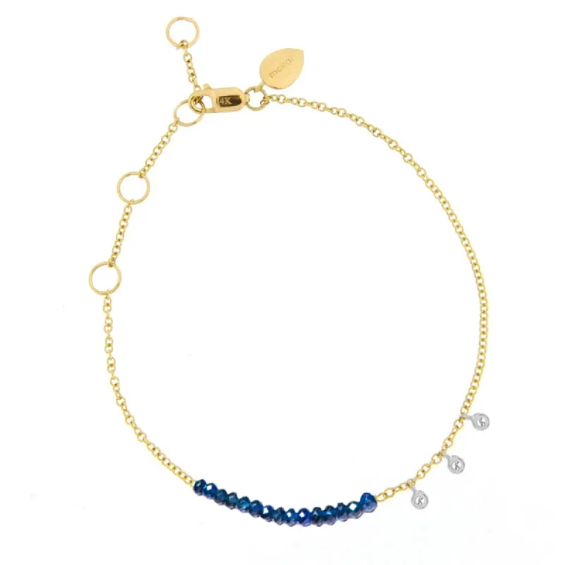 Yellow Gold Blue Sapphire Bracelet with Diamond Bezels sold by Meira T