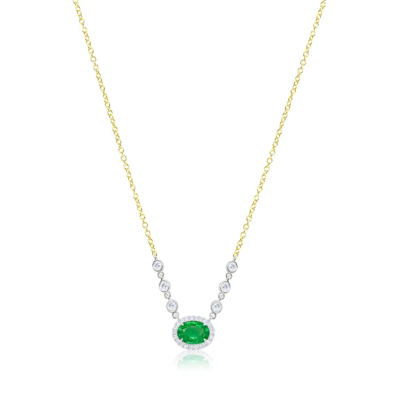 Emerald and Diamonds Bezel Necklace sold by Meira T