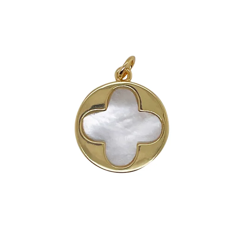 Mother of Pearl Clover Disc Charm sold by Meira T