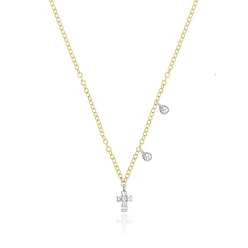 Dainty Cross and Bezel Diamond Necklace sold by Meira T