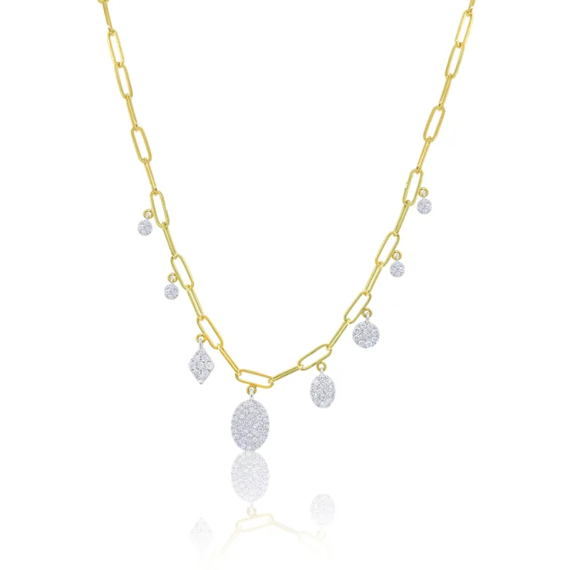 Yellow Gold Paper Clip Chain with Diamond Bezels sold by Meira T