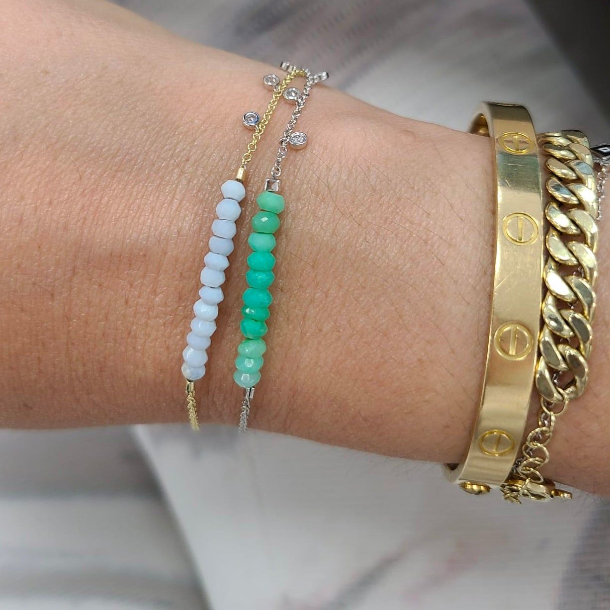 Yellow Gold Amazonite Bead Bracelet sold by Meira T product image thumbnail 2