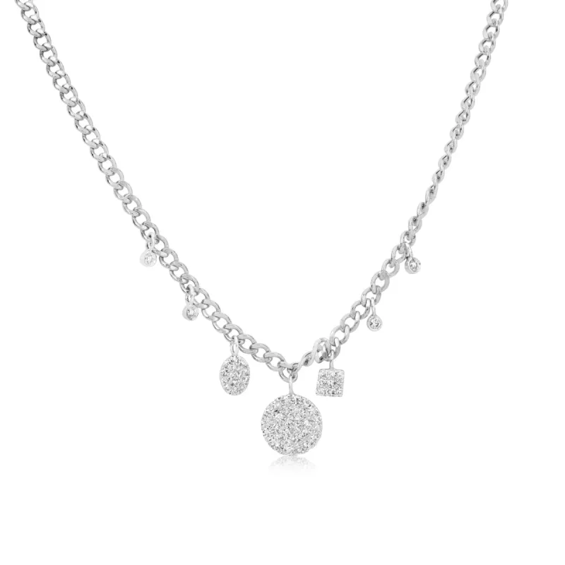 White Gold Cuban Chain Diamond Disk Necklace sold by Meira T