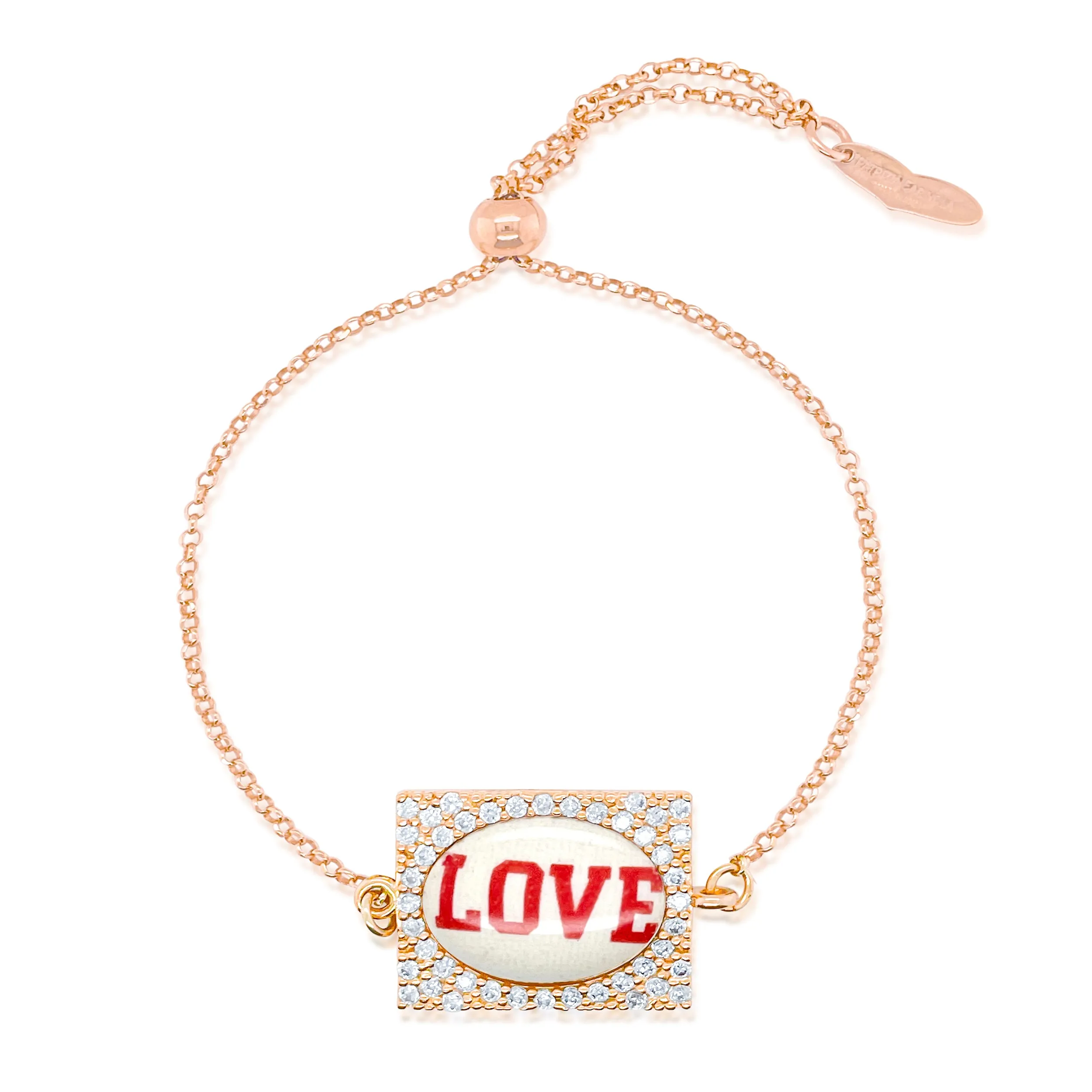 Rose Gold Plated and CZ Square Love Bracelet sold by Meira T