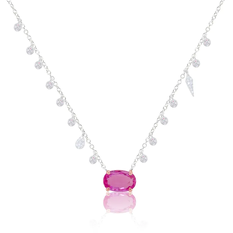 White Gold Pink Sapphire and Diamond Necklace sold by Meira T