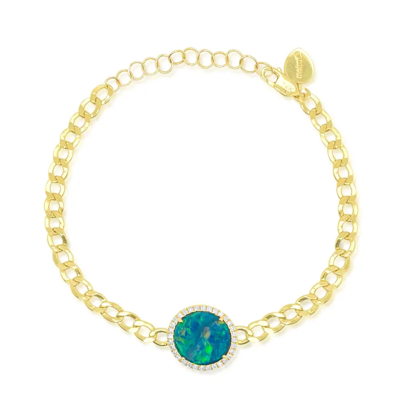 Yellow Gold Cuban Chain and Opal Bracelet sold by Meira T