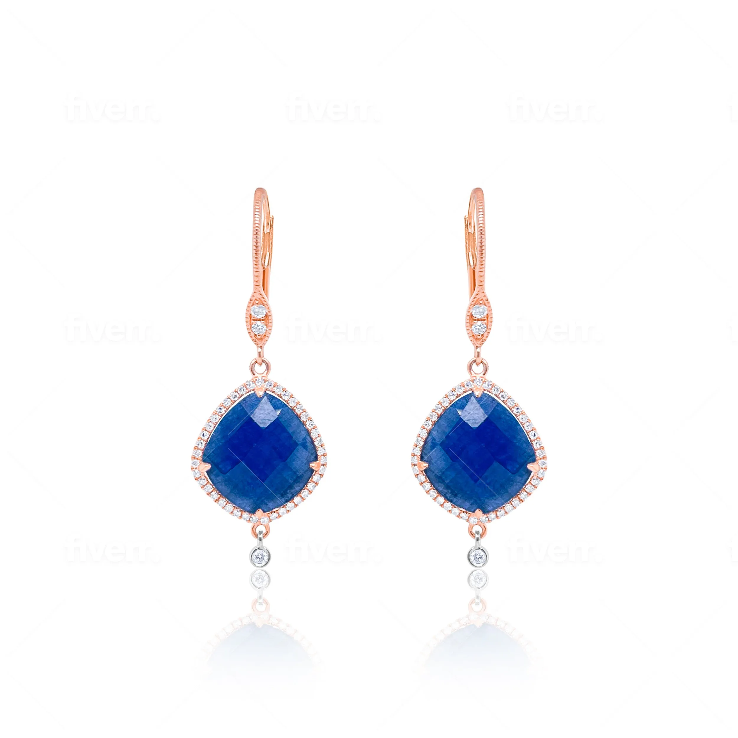White Gold Blue Sapphire and Diamond Earrings sold by Meira T product image thumbnail 2