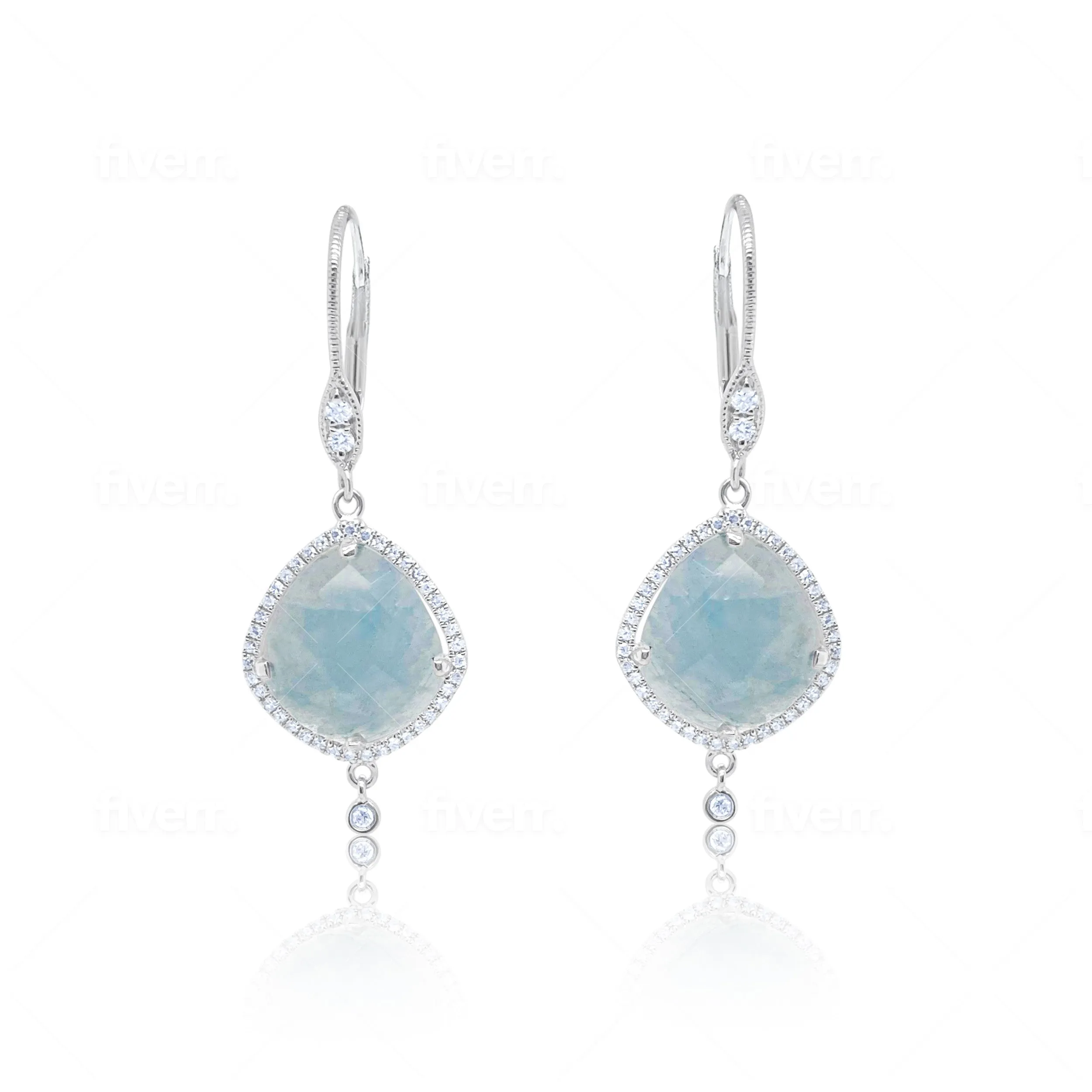 White Gold Blue Sapphire and Diamond Earrings sold by Meira T