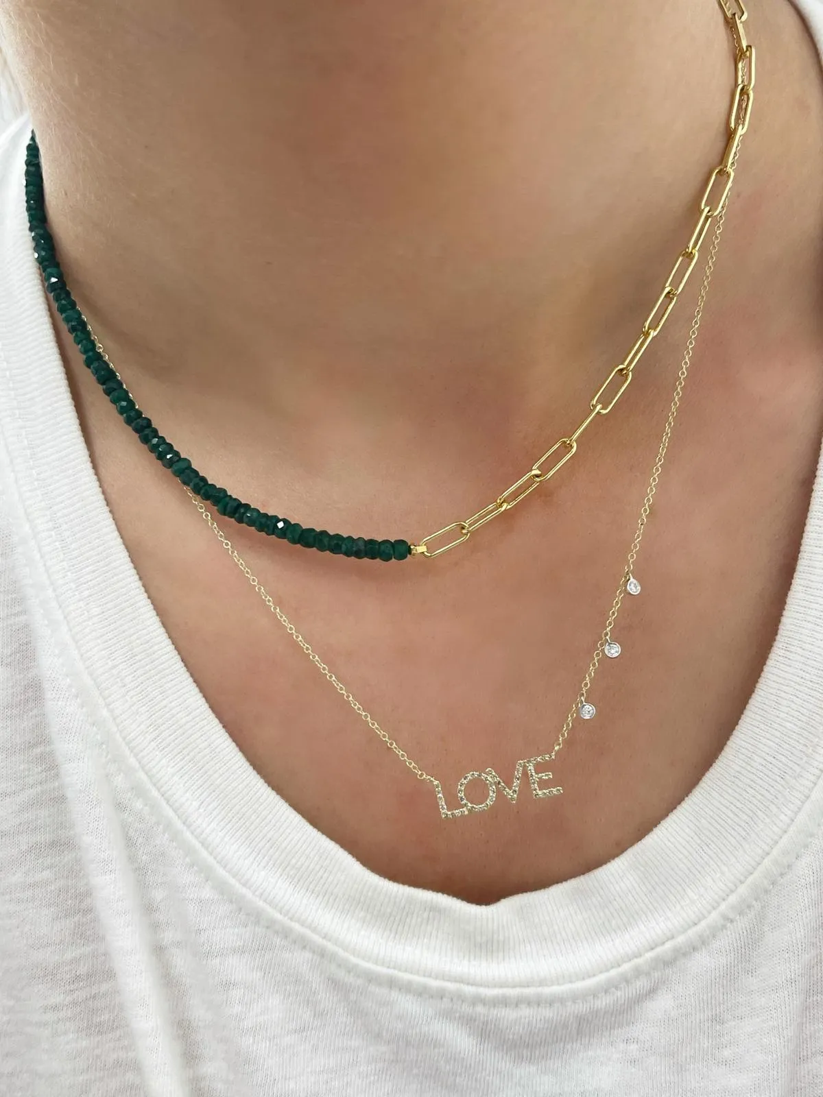 Half and Half Emerald Bead and Gold Plated Paperclip Chain Necklace- ALL NEW BOUTIQUE EXCLUSIVE sold by Meira T product image thumbnail 2