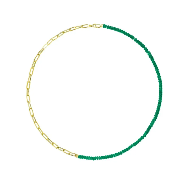 Half and Half Emerald Bead and Gold Plated Paperclip Chain Necklace- ALL NEW BOUTIQUE EXCLUSIVE sold by Meira T