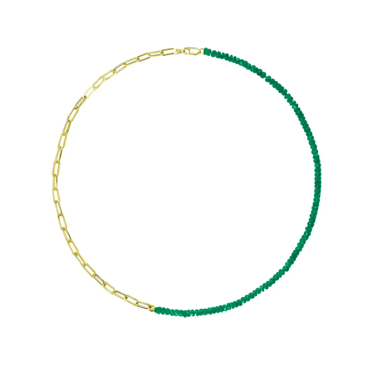 Half and Half Emerald Bead and Gold Plated Paperclip Chain Necklace- ALL NEW BOUTIQUE EXCLUSIVE sold by Meira T