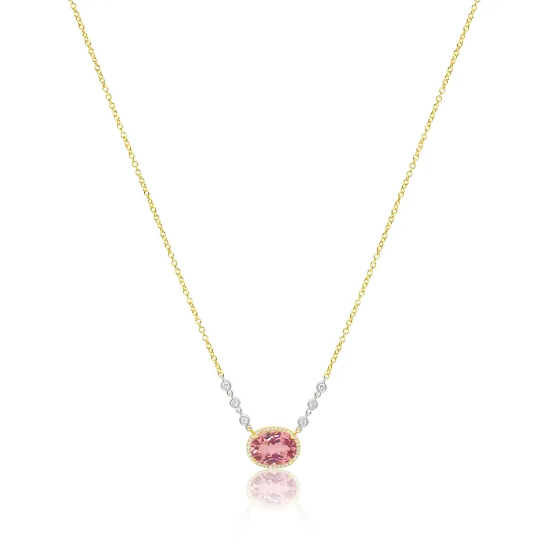 Yellow Gold Diamond and Pink Tourmaline Necklace sold by Meira T