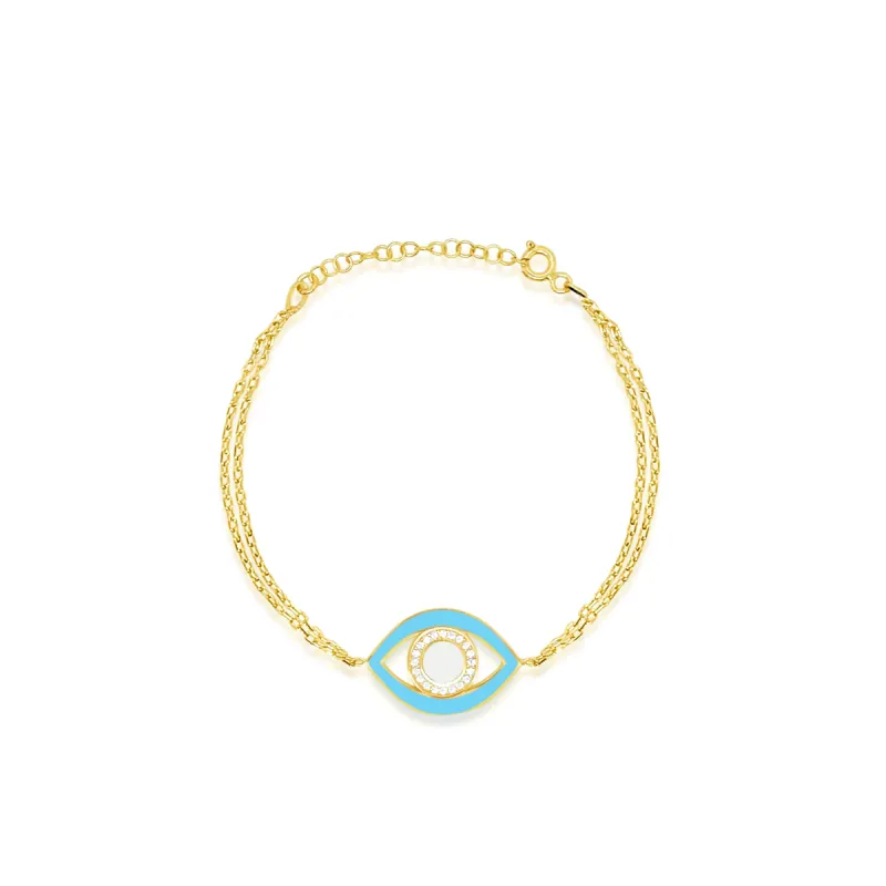 Light Blue CZ Enamel Evil Eye Bracelet sold by Meira T
