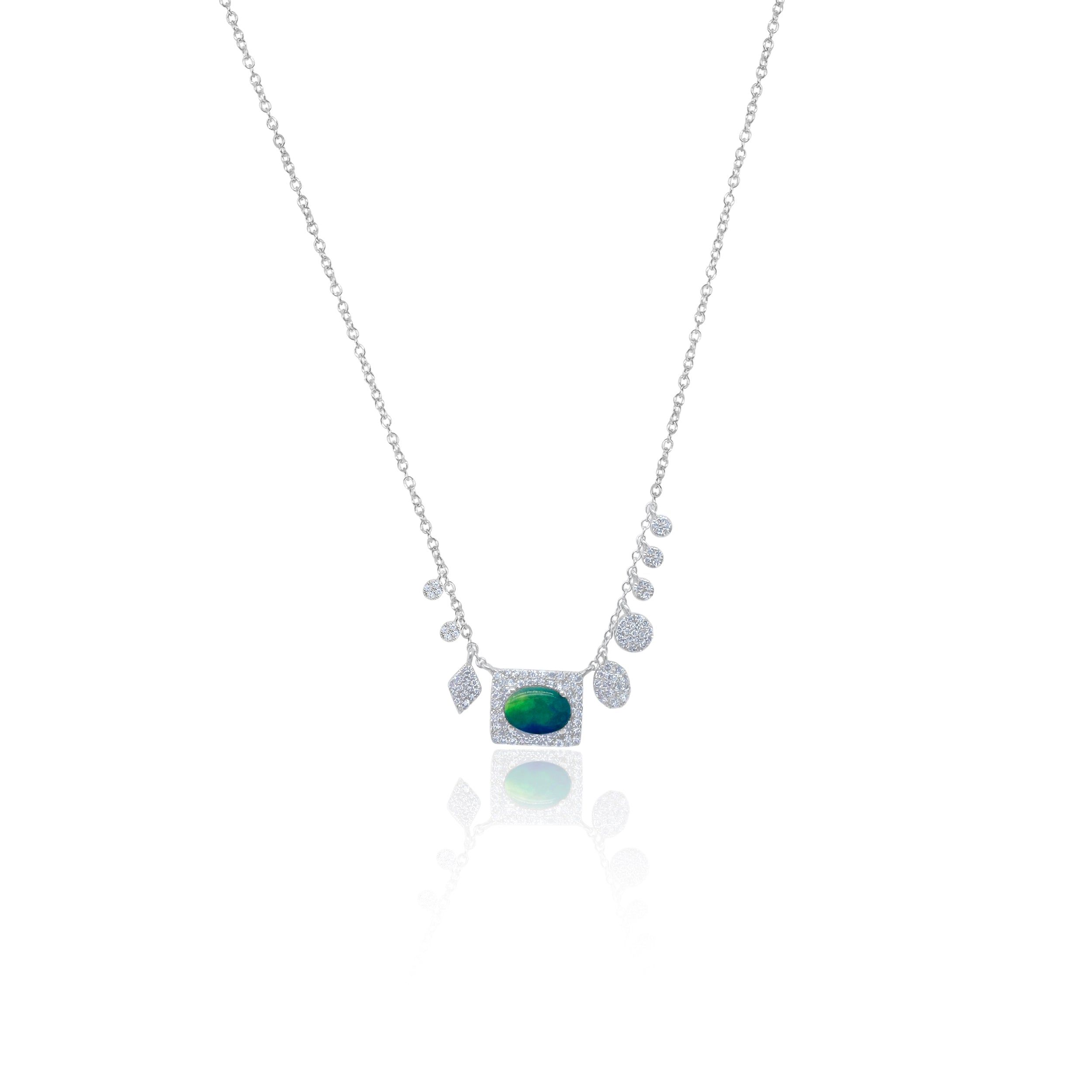 White Gold Opal Diamond Necklace sold by Meira T