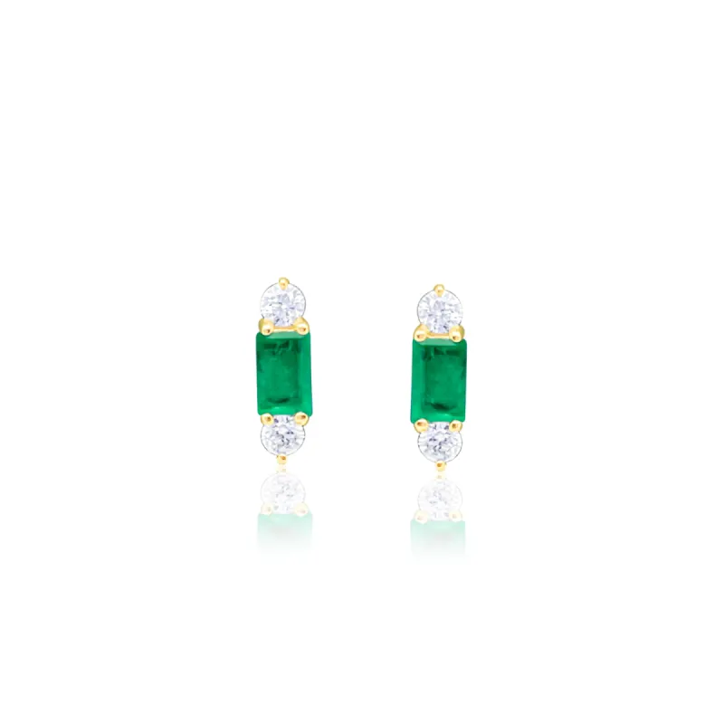 Yellow Gold Bar Emerald Diamond Studs sold by Meira T