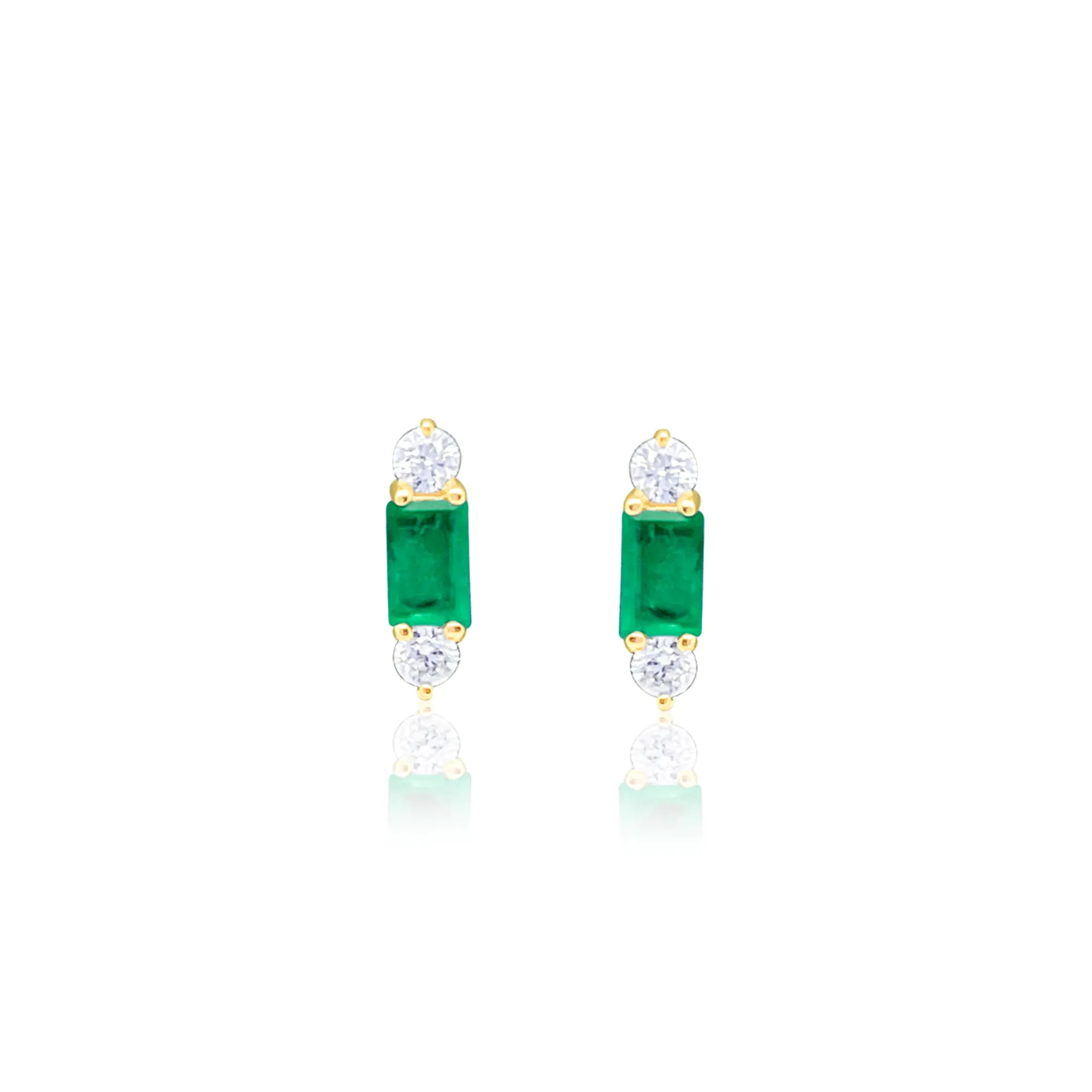 Yellow Gold Bar Emerald Diamond Studs sold by Meira T