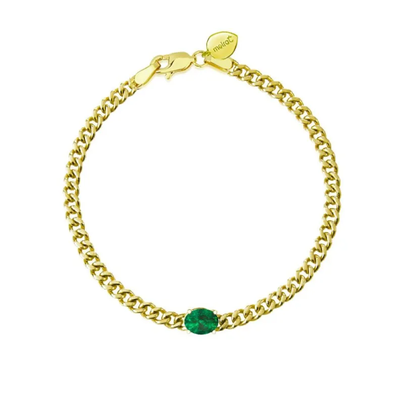 14kt Yellow Gold Emerald and Cuban Link Bracelet sold by Meira T