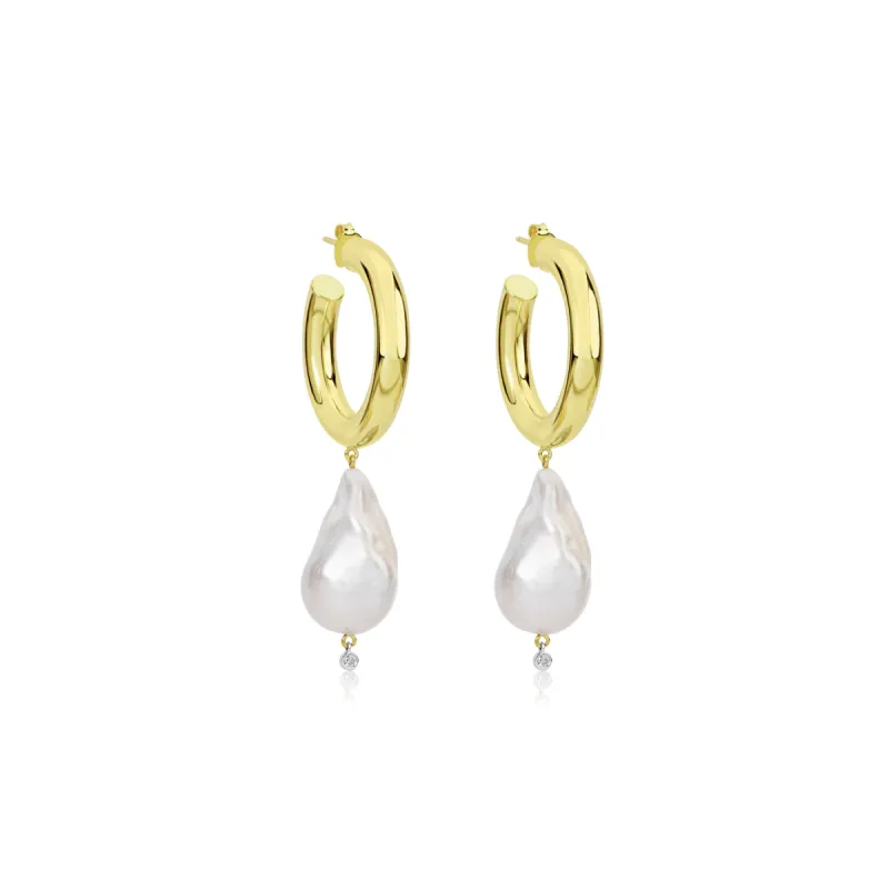 Yellow Gold and Pearl Hoop sold by Meira T