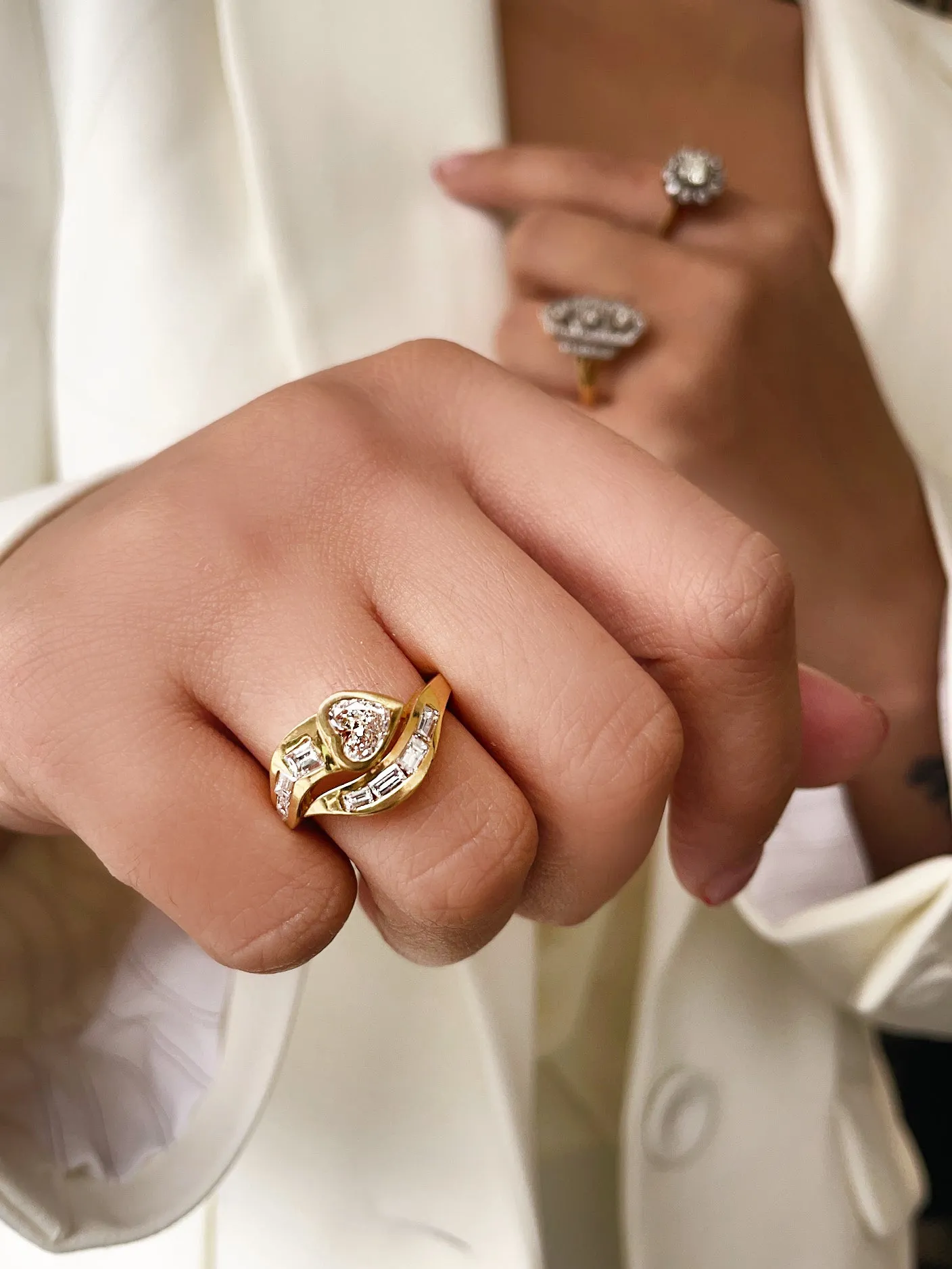 Yellow Gold Vintage Diamond Heart and Baguette Ring- SIZE 7 ONE OF A KIND sold by Meira T product image thumbnail 2