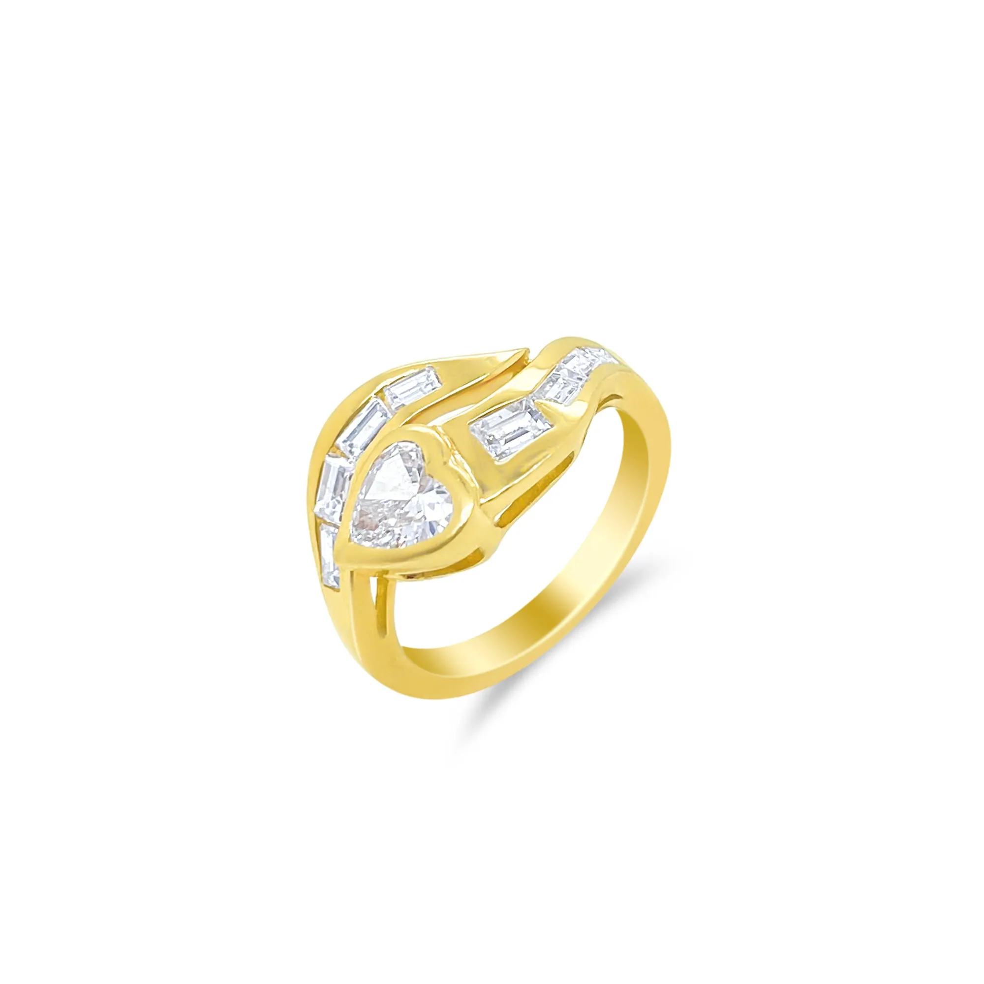 Yellow Gold Vintage Diamond Heart and Baguette Ring- SIZE 7 ONE OF A KIND sold by Meira T