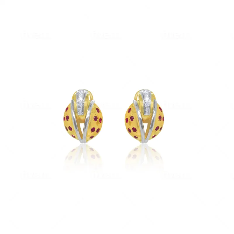 Yellow Gold Ruby Ladybug Inspired Earrings made by Meira T