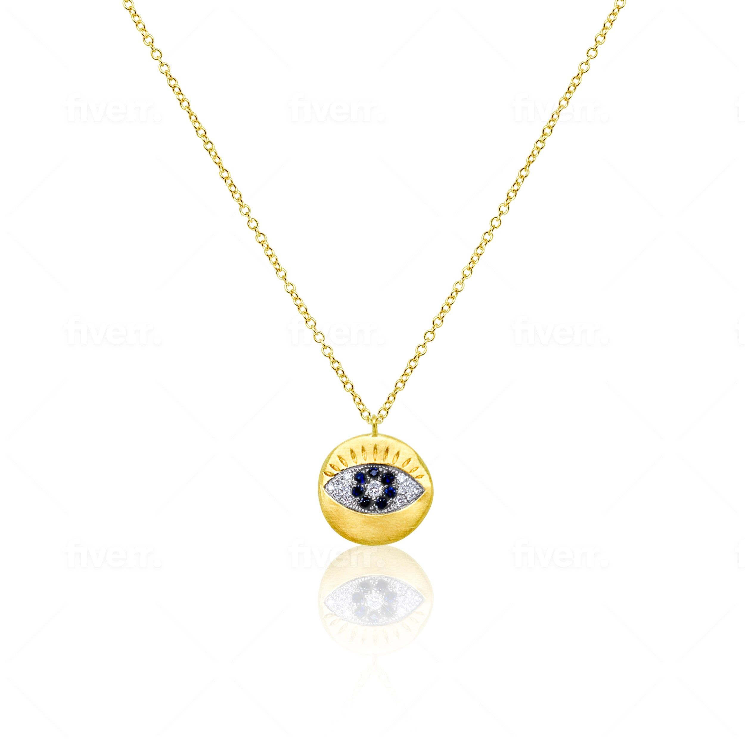 Brushed Silver Diamond and Blue Sapphire Evil Eye Necklace sold by Meira T