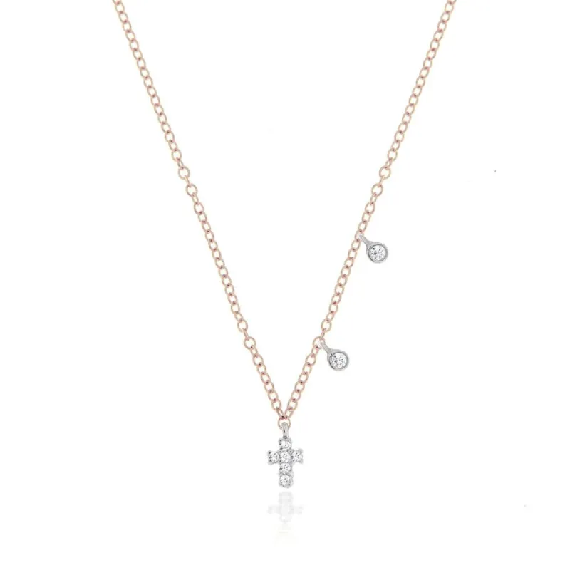 Rose Gold Dainty Cross and Bezel Diamond Necklace sold by Meira T