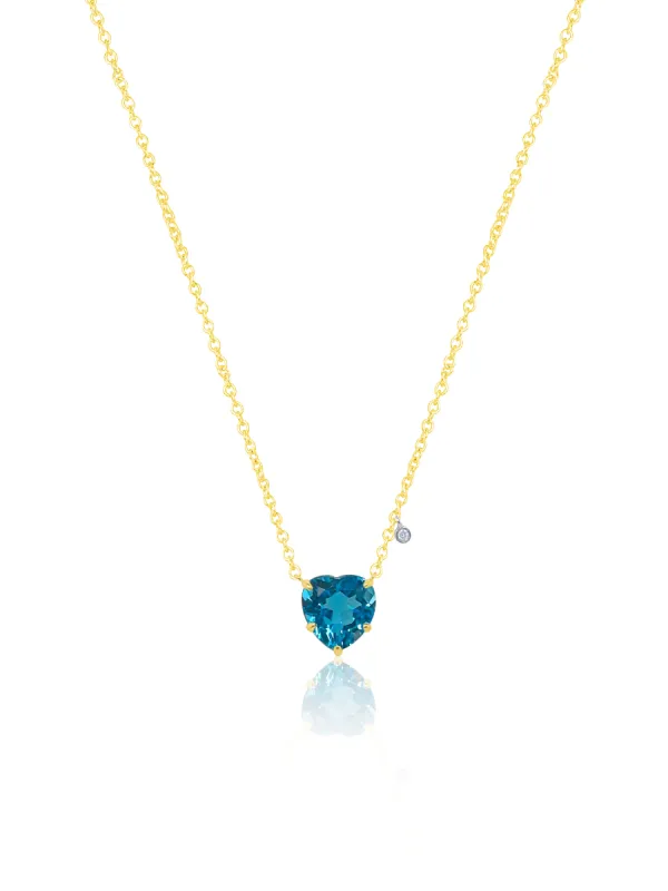 Blue Topaz Heart and Diamond Bezel Necklace sold by Meira T