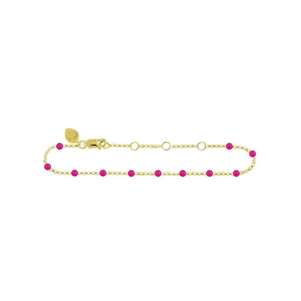 14kt Yellow Gold Pink Enamel Ball Chain Anklet sold by Meira T
