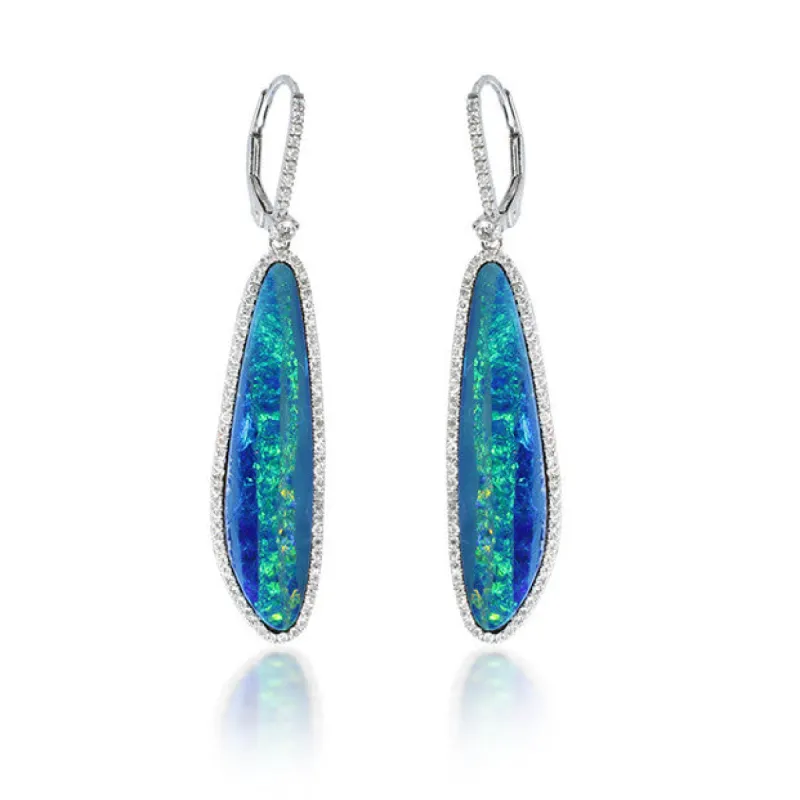 White Gold and Diamond Opal Earring sold by Meira T