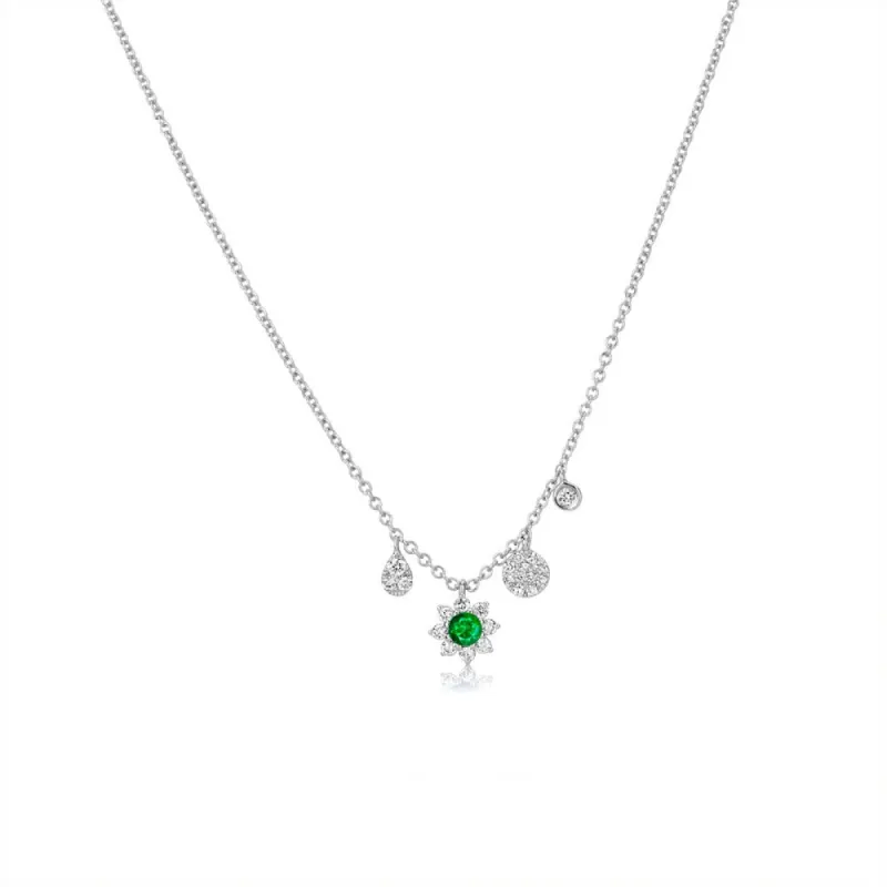 White Gold Emerald and Diamond Flower Necklace sold by Meira T