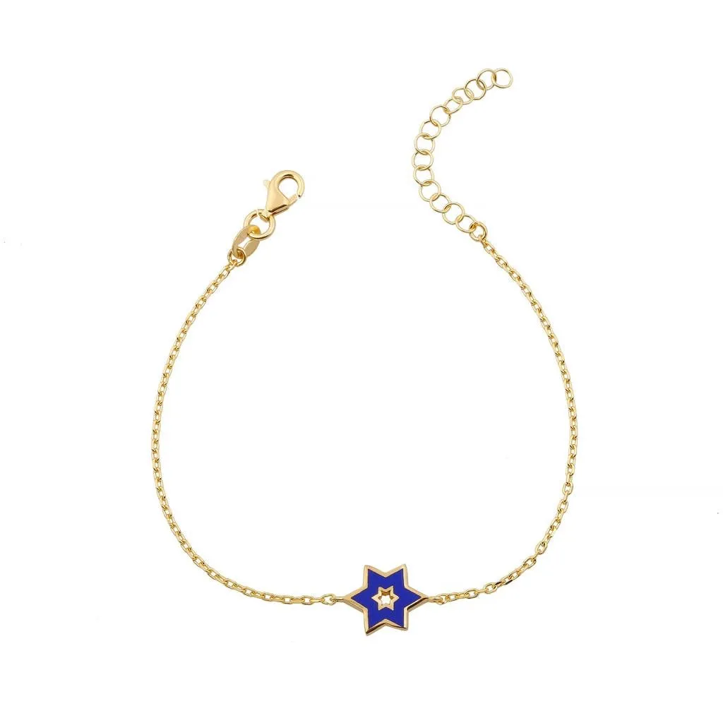 Dainty Gold Plated and Blue Enamel Jewish Star of David Bracelet sold by Meira T