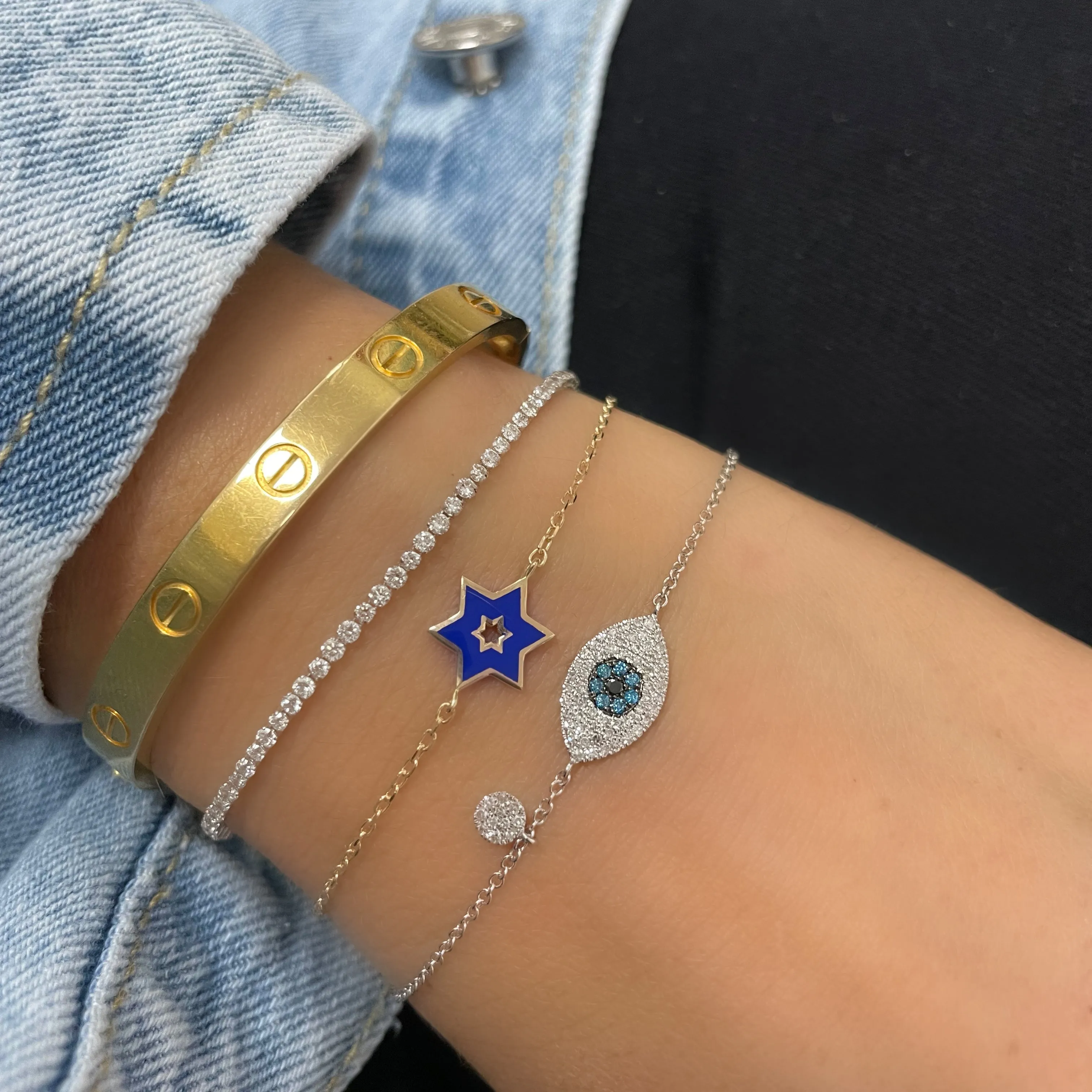 Dainty Gold Plated and Blue Enamel Jewish Star of David Bracelet sold by Meira T product image thumbnail 2