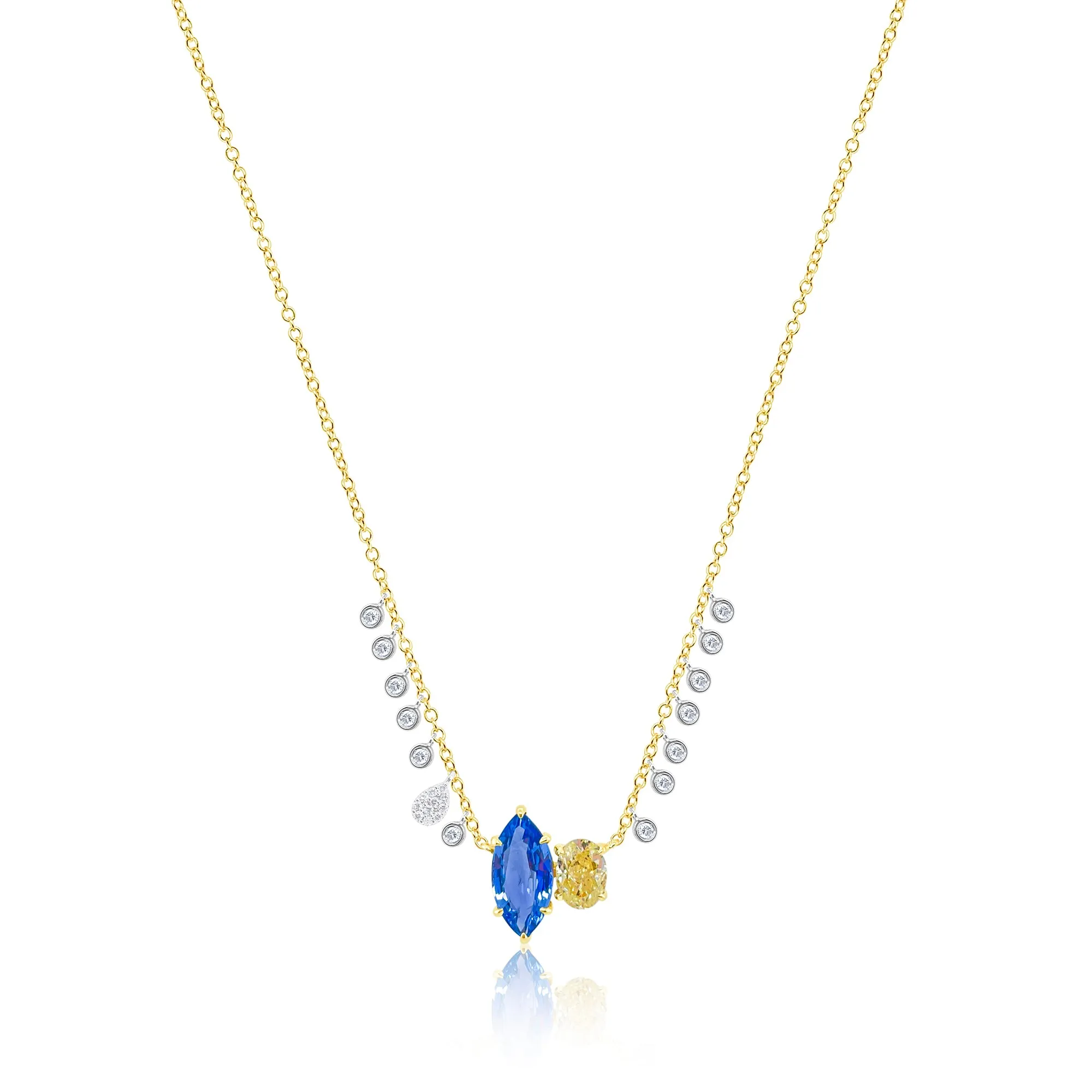 Blue Sapphire and Yellow Diamond Moi et Toi Necklace sold by Meira T