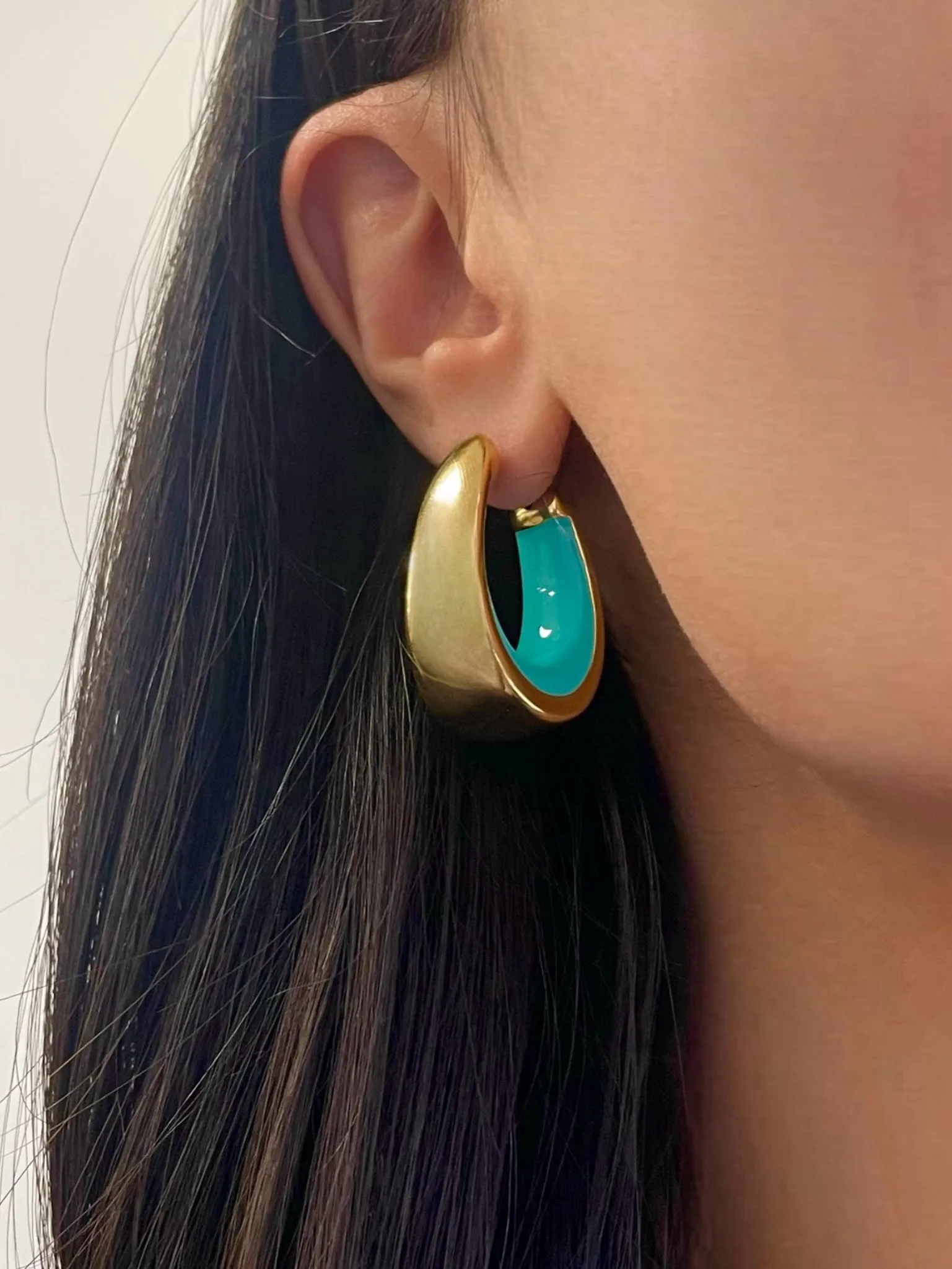 Gold Plated Turquoise Enamel Hoop Earrings sold by Meira T product image thumbnail 2