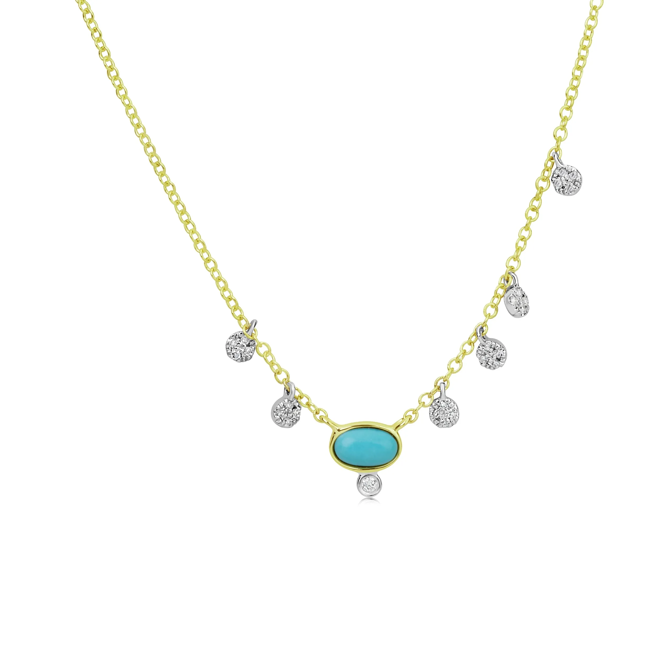 Dainty Turquoise and Diamond Necklace 14kt Yellow Gold 18 inches Adjustable sold by Meira T