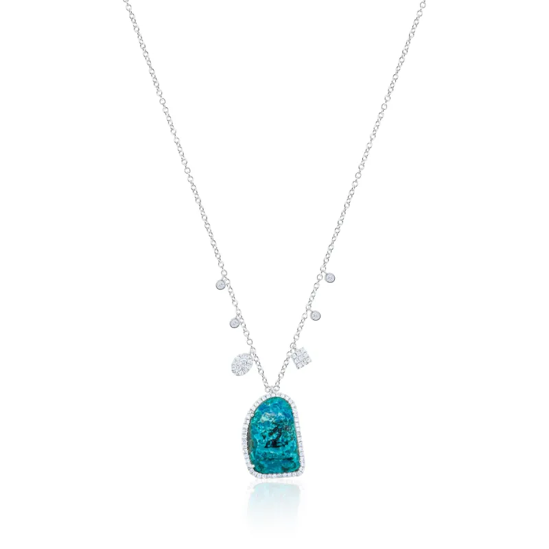 14k White Gold Chrysocolla Diamond Charm Necklace sold by Meira T