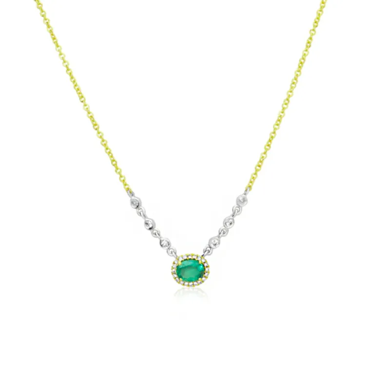 Birthstone Necklace With Diamond Halo | MAY Emerald sold by Meira T