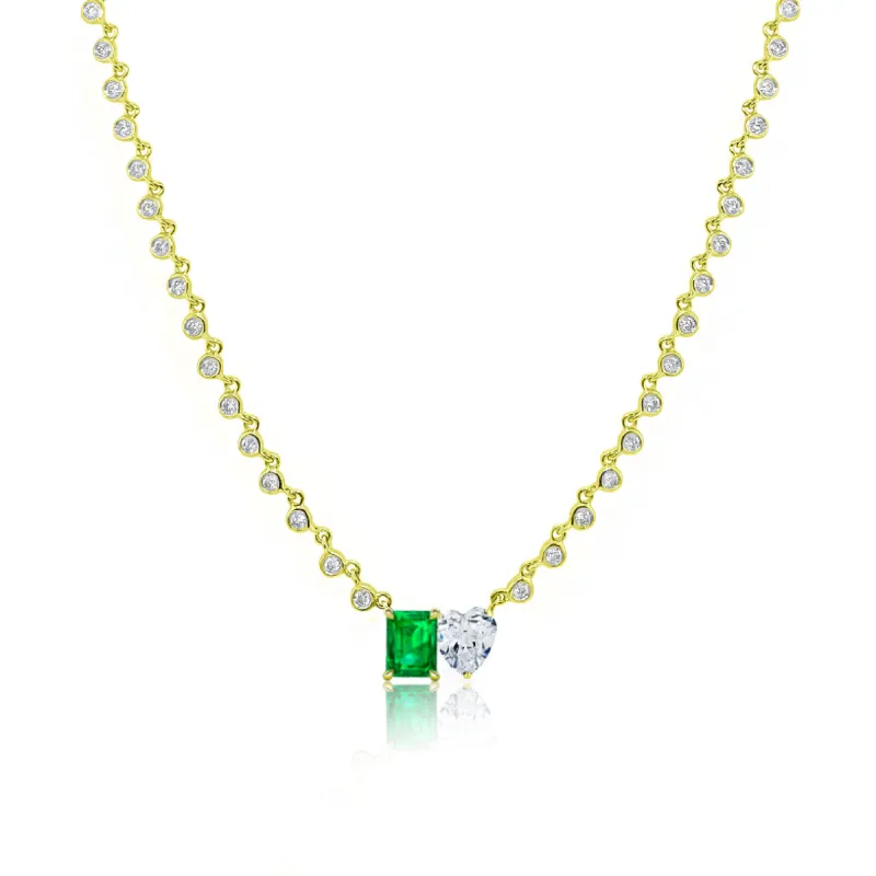 Diamond and Emerald Moi et Toi Two Stone Necklace sold by Meira T