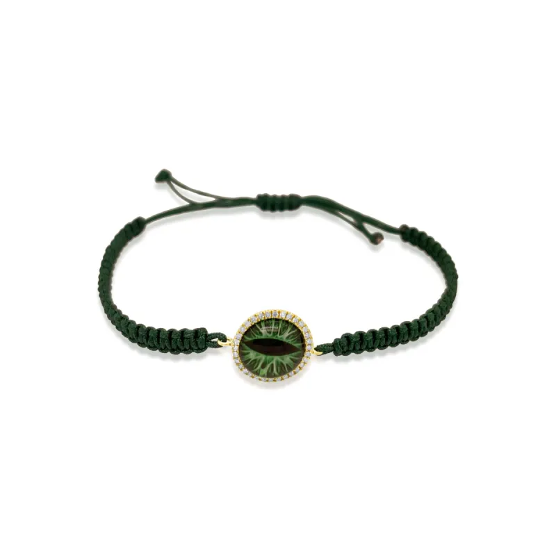 Brown Diamond Green Eye and Chord Bracelet sold by Meira T
