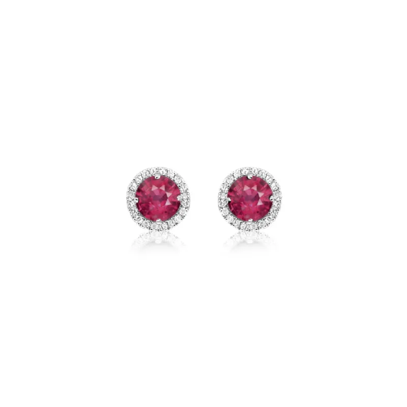 White Gold Diamond and Pink Sapphire Stud Earrings sold by Meira T