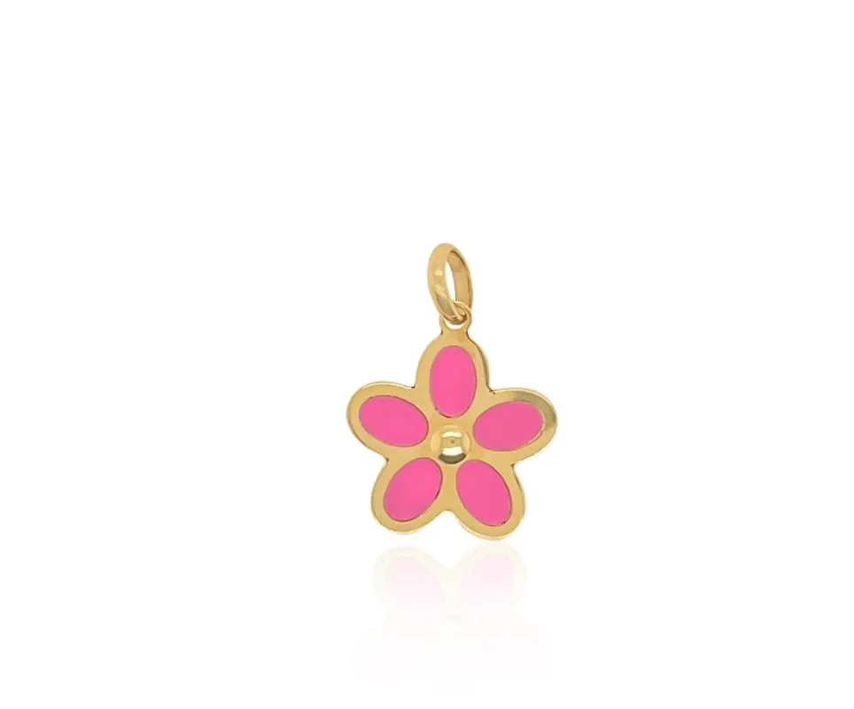 Adorable Flower Charm in Pink Enamel 14kt Yellow Gold sold by Meira T