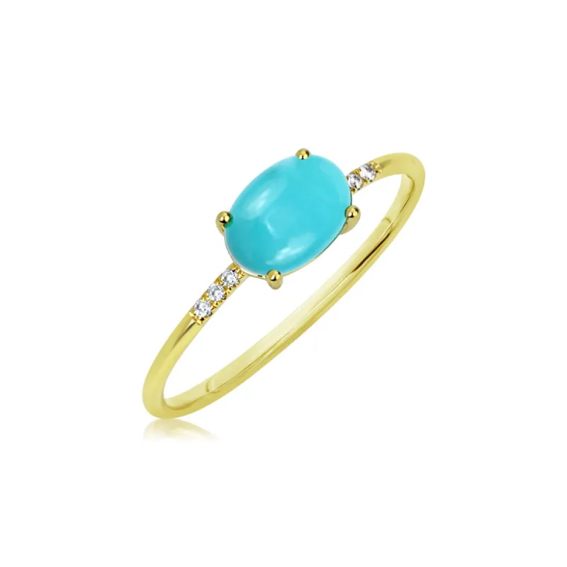 Yellow Gold Oval Turquoise and Diamond Ring sold by Meira T