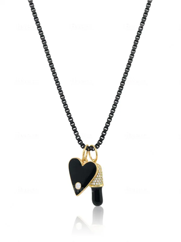 Black Box Chain with 18K Gold Fill Enamel Pill and Heart Charm - ALL NEW BOUTIQUE EXCLUSIVE sold by Meira T